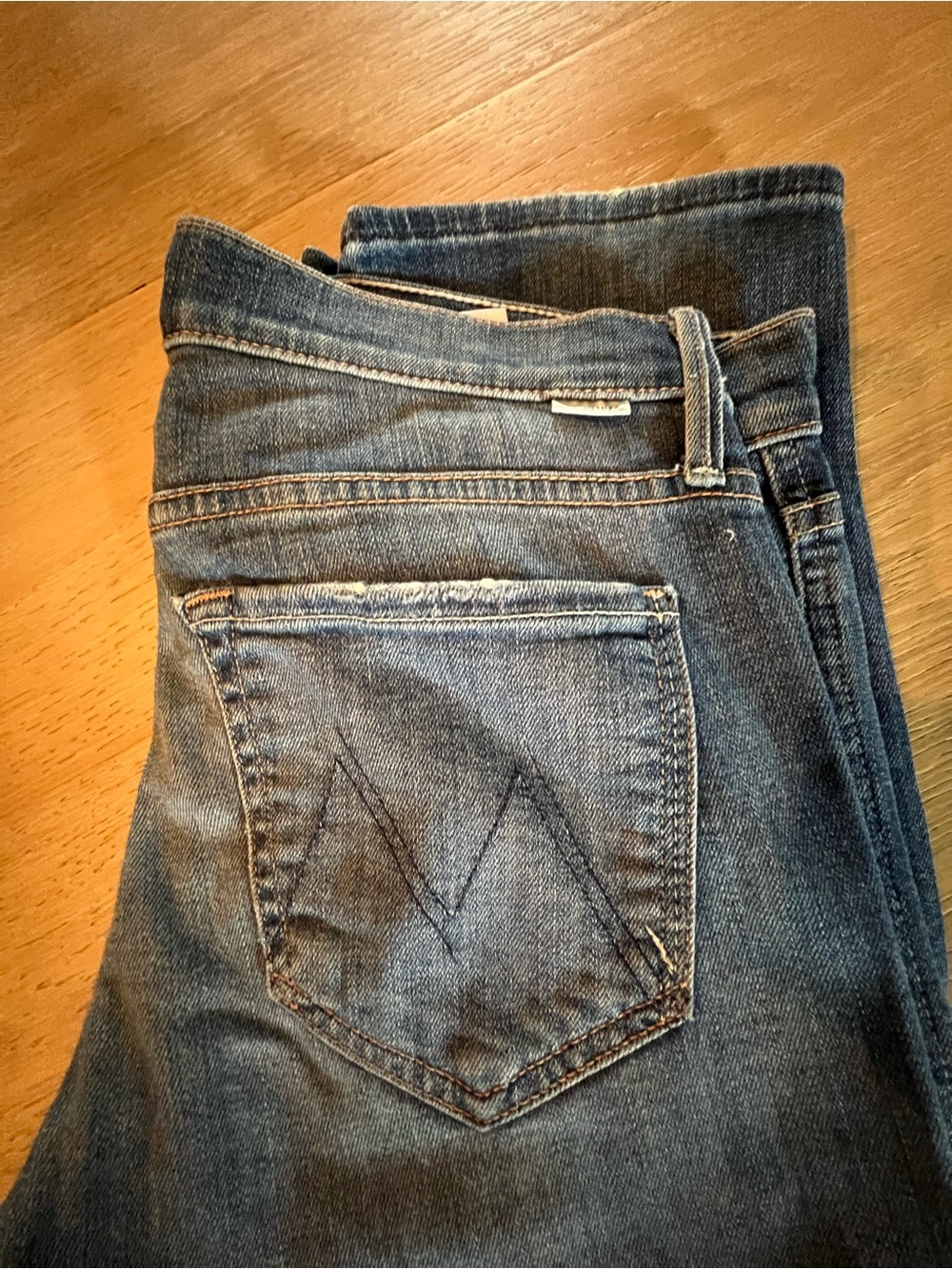 MOTHER Straight Leg Jeans in Medium Blue Denim